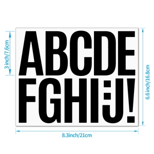 3-inch black waterproof letter stickers for cars and mailboxes with size measurements