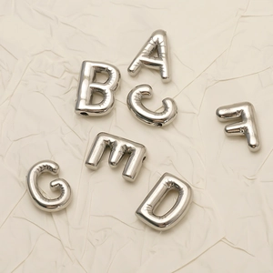 Breloques alphabet ballon 3D en argent poli A-G pour création de bijoux DIY