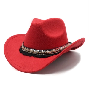Vintage Western Cowboy Woolen Felt Fedora Hat Ethnic Tassel Sequined Band Wide Brim Sun Protection Hat For Men Women Jewelry