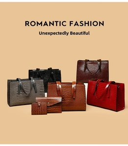 Set of embossed crocodile pattern tote bags and wallets in diverse elegant colors