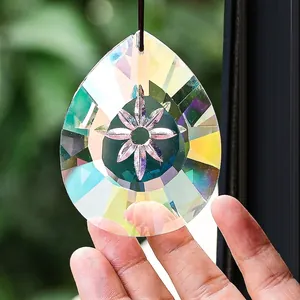 Rainbow AB coated crystal teardrop pendant with floral engraving for home decoration