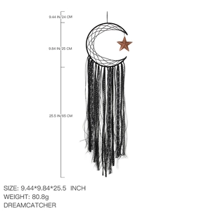 Detailed size guide of black moon dreamcatcher with star charm and long tassels