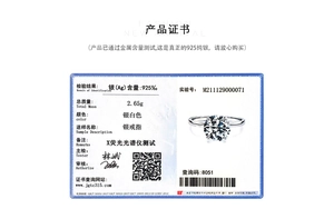 Detail view of S925 sterling silver ring with a sparkling zircon and official certificate