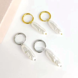 Baroque irregular pearl drop earrings in 18K gold and silver stainless steel hoops