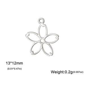 Colgante de flor de cerezo en acero inoxidable plateado minimalista de 13x12mm