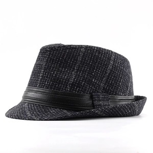 Classic British style black fedora hat with textured wool and leather band for men and women