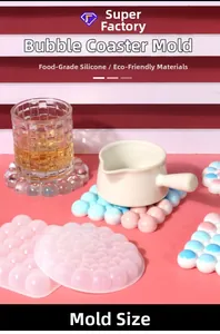 Close-up of bubble pattern silicone coaster mold with square and round shapes