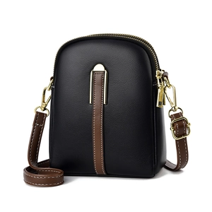 Mini Cell Phone Crossbody Bag PU Leather Litchi Pattern Double Zipper Contrast Color Small Shoulder Purse For Women