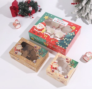 Detailed view of Christmas cupcake boxes with clear windows in 2 and 6-slot sizes