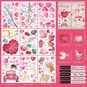 Detail of 9 Valentine gnome window clings set showing 134 stickers and double-sided print