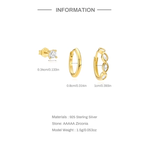 Detailed size information for S925 sterling silver earring set with dimensions in cm