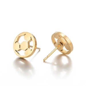 Minimalist golden hollow football stud earrings in stainless steel with polished finish