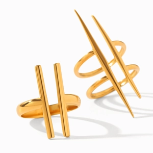 Minimalist gold geometric irregular open rings with double vertical bar design for women