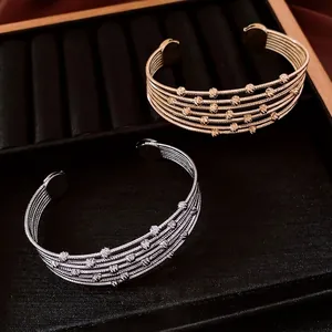 Retro multi-layer beaded open bangles in gold and silver finish for fashion jewelry