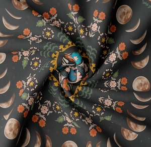 Close-up showing the soft fabric texture of mandala floral moon phase tapestry