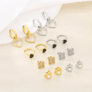 Boucles D'oreilles Coeur Fleur En Acier Inoxydable Avec Zircone Et Künstliche Perle Artificielle Accessoires De Mode Élégants Pour Femmes