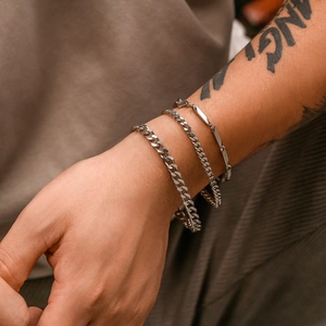 Men Stainless Steel Multi Layer Bracelet Hip Hop Punk Silver Cuban Chain Jewelry For Daily Wear Men Fashion Wristbands