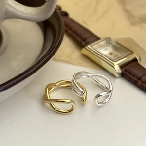 925 Sterling Silver Cross Line Ring Minimalist Twisted Infinity Design Adjustable Open Jewelry For Women