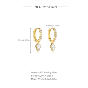 Detail specifications for geometric diamond drop earrings in 925 sterling silver