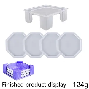 Silicone mold set for epoxy resin coasters including a square holder and octagonal shapes