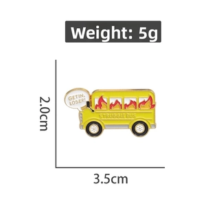 Cartoon yellow school bus enamel pin with Get In Loser text and Struggle Bus slogan