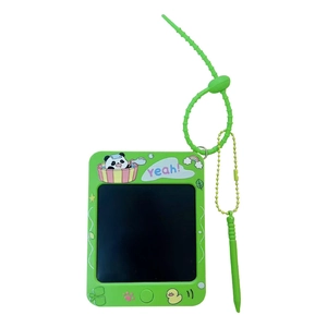 Green cartoon panda LCD drawing tablet keychain with stylus for creative portable doodling