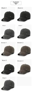 Grid view of winter baseball caps in black, grey and brown colors with side badges