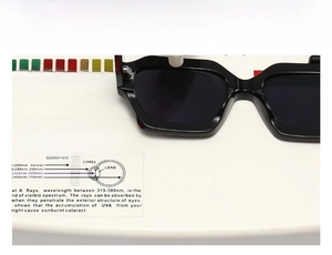UV protection test showing black polygon sunglasses blocking UVA and UVB light waves