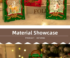 Illuminated Christmas water lanterns in red and green gift bag shapes with snowman and deer