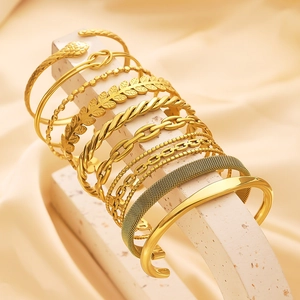 Fashion Bangle Bracelet 18K Gold Plated Stainless Steel Irregular Simple C Shape Open Cuff Jewelry For Women