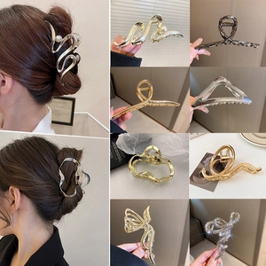 Metal Hair Claw Clips For Women Alloy Geometric Irregular Minimalist Faux Artificial Pearl Rhinestone Accessories Non-Slip Strong Hold