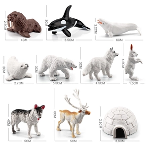 Set of 11 realistic polar animal figurines including polar bear, husky and igloo model