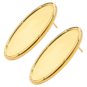 Polished gold 304 stainless steel oval stud earrings showing glossy mirror finish