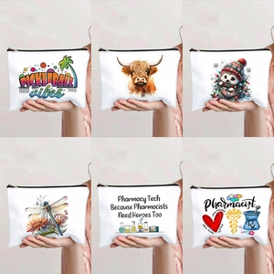 Canvas Makeup Bag Zipper Cosmetic Pouch Portable Travel Storage Organizer Animal Floral Graphic Printed Pouch For Women