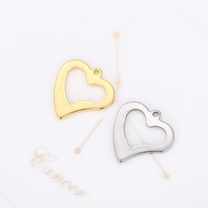 Gold and silver stainless steel hollow heart pendants for DIY necklace jewelry making
