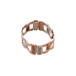 Vintage elastic heart bracelet with bicolor metal texture and inspirational engravings