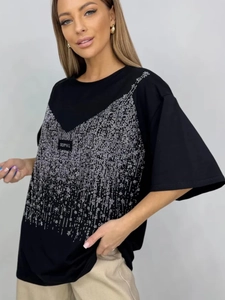Γυναικείο T-Shirt 100% Βαμβάκι Στρας Πούλιες Κοντό Μανίκι Στρογγυλή Λαιμόκοψη Oversized Casual Streetwear Μόδα Top