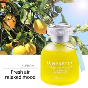 65ml Sunpretty lemon car air freshener in frosted yellow glass with silver cap detail