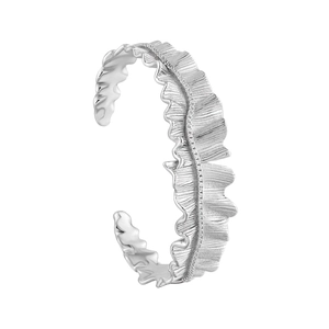 Minimalist S925 sterling silver ruffled cuff bracelet with inlaid diamonds and wavy texture