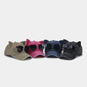 Retro baseball cap with cute cat ears and pilot sunglasses in multiple colors