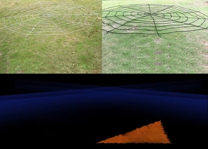 Outdoor Halloween giant spider web decorations in black and white fiber ropes