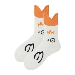 Süße Cartoon-Entensocken aus weißer Baumwolle mit orangefarbenem Kronen-Detail