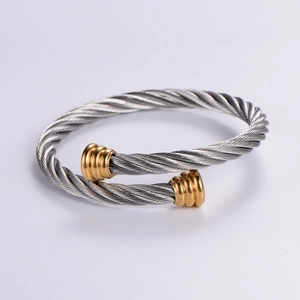 316L Stainless Steel Cable Cuff Bracelet Twisted Wire Adjustable Open Bangle Punk Hip Hop Style Jewelry For Men Women