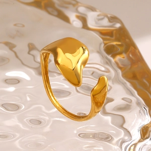 Polished gold irregular wave open ring with a minimalist organic molten lava design
