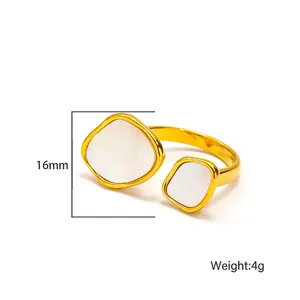 Irregular French style open ring with white stones, 16mm width, weight 4g jewelry