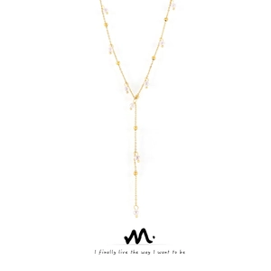 Y-Shaped Necklace Titanium Steel Imitation Artificial Pearl Tassel Drop Long Dangle 18K Gold Plated Elegant Jewelry For Women