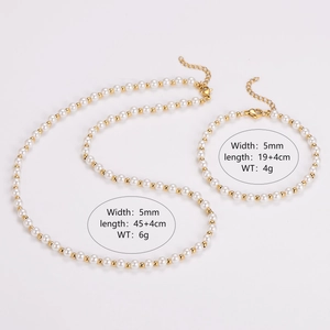 Detail view of pearl necklace and bracelet set with dimensions and weight specs