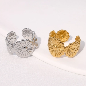 Daisy Flower Open Ring Stainless Steel 18K Gold Plated Adjustable Fashion Jewelry For Women