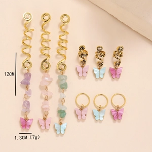 Bohemian 9-piece butterfly hair jewelry set with colorful resin charms and spirals