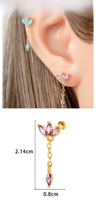 Detailed view of marquise zircon leaf tassel earrings with size 2.14cm x 0.8cm dimensions